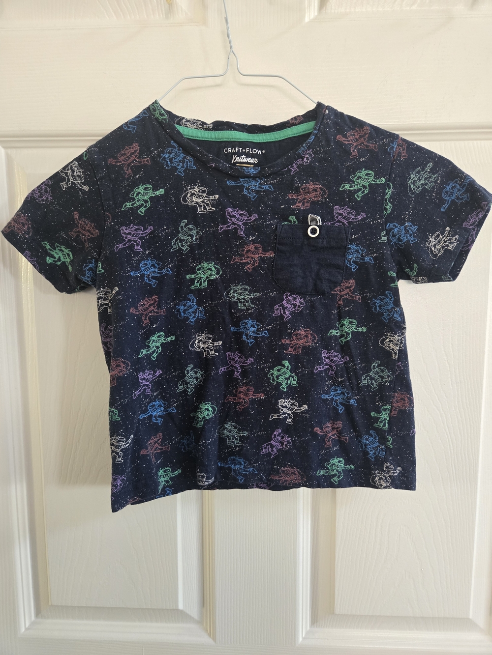 Craft + Flow Navy Kids' Short Sleeve Tee with Multicolor Astronaut Print